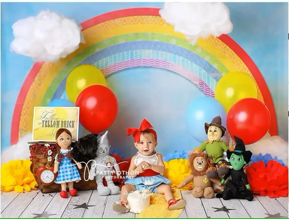 Light Blue Sky Colorful Rainbow Baby Birthday Party Photo Booth Backdrop Kids Children Cartoon Photography Studio Background