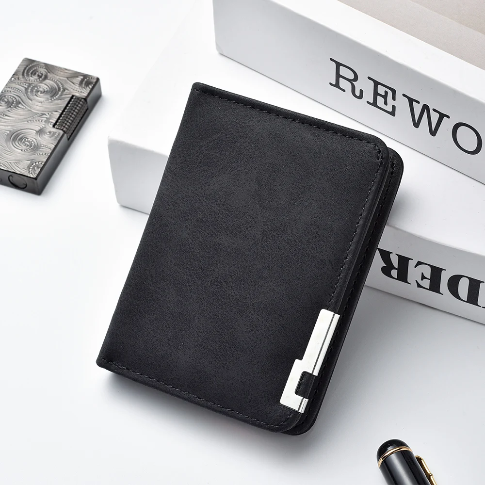 Neue PU-Leder Retro-Stil Herrenbrieftasche (in Grau, Schwarz und Blau) mit Mehreren Kartenfächern und Kreditkartenhalter – Detail 8