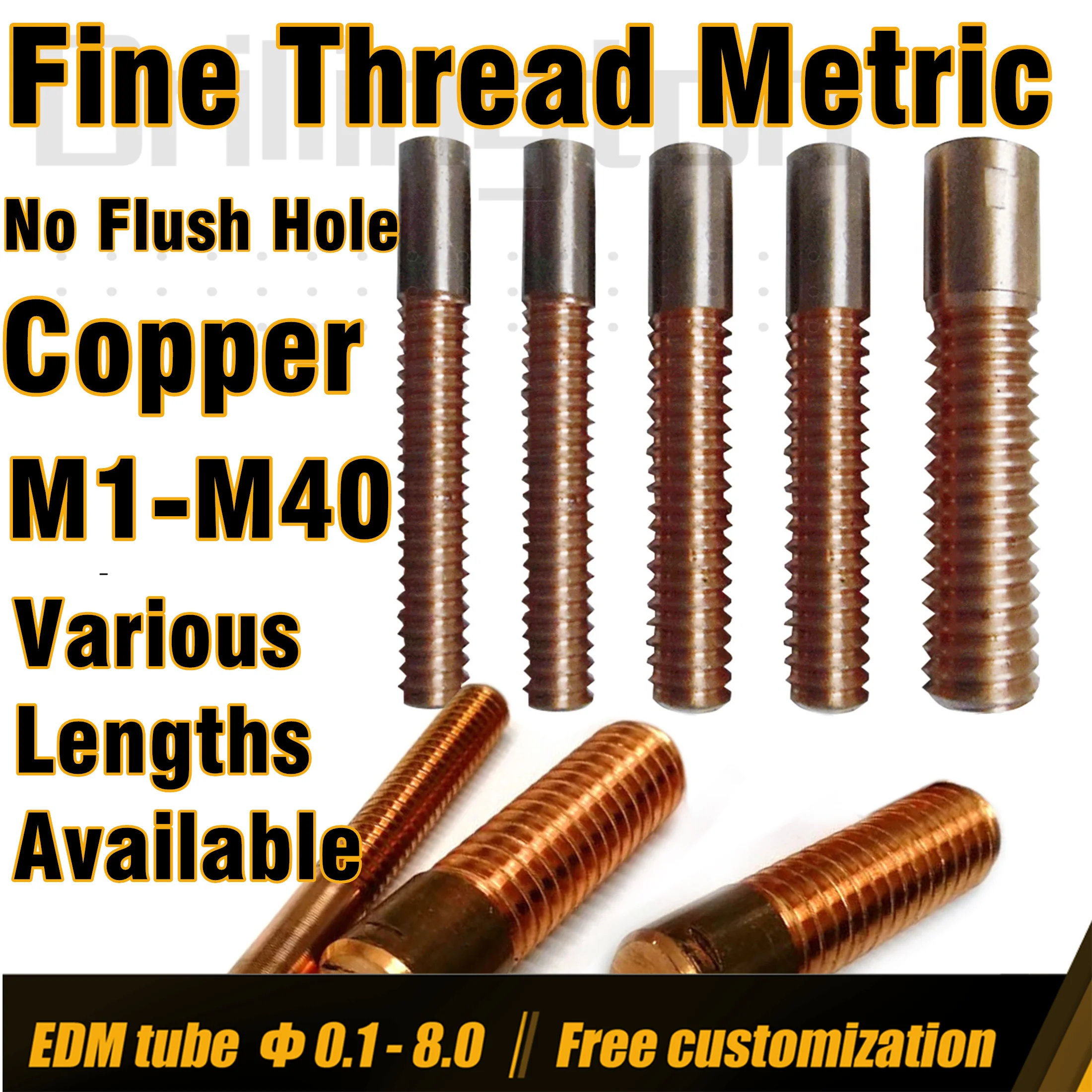 Copper Fine Thread Tapping Electrode, No Flush Hole, Metric Tap M1-M40, Threaded Rod for Tapping and EDM, Thread Electrode