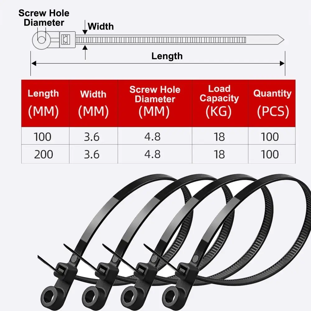 100 قطعة العلاقات كابل ثقب المسمار النايلون الذاتي قفل الثقيلة الثابتة أربطة كابلات النايلون قابلة لإعادة الاستخدام العالمي رباط للكابل مشبك