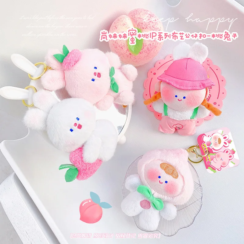 new so darling sweet rabbit girl peach Fabric Toy funny Keychain soft fashione Plush pendant decorate couple birthday gift