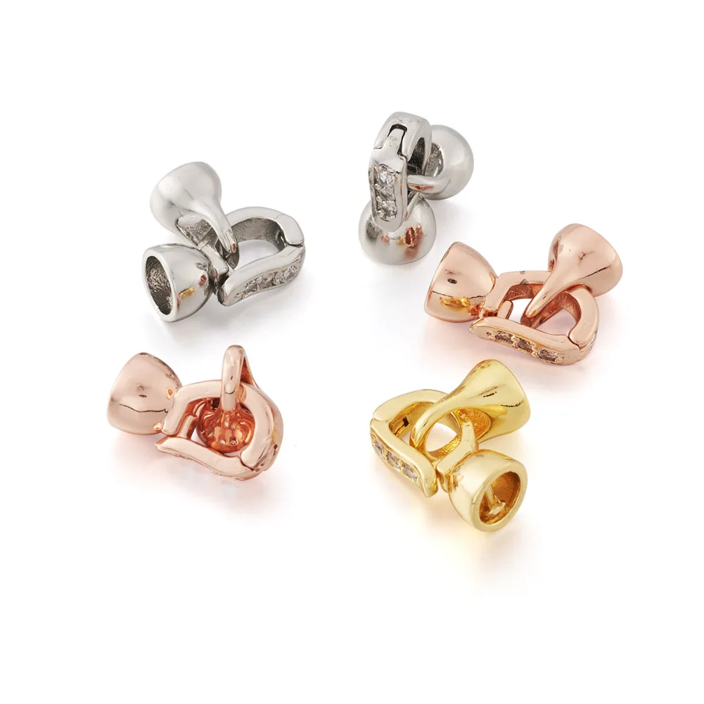 5 Set Ottone Micro Pavimenta Cubic Zirconia Piega Sopra Chiusure 12x6.5x6mm Per Il Braccialetto FAI DA TE Collana Gioielli End connettore Accessori