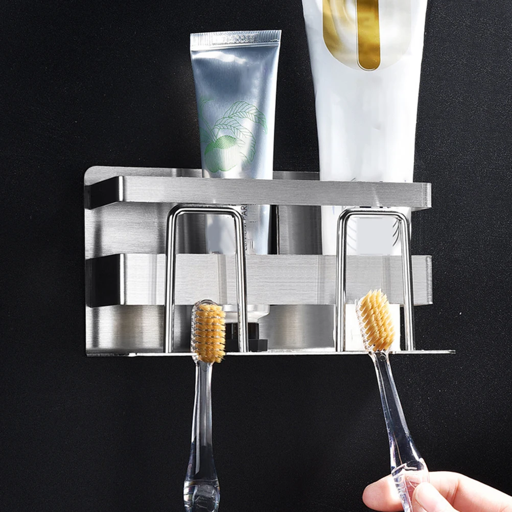 

Creative Stainless Steel Toothbrush Holder Wall Mounted Suction Bathroom Organizer Storage Stand for Home Hotel Use
