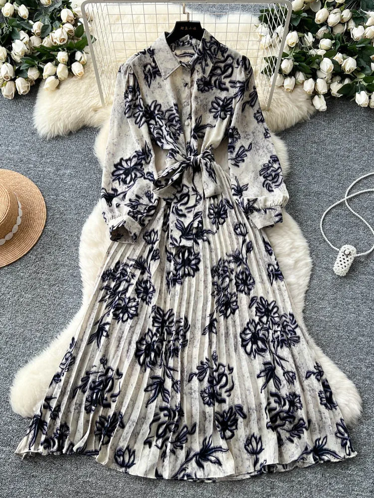 Retro Chic Long Sve irt Dr Women's Autumn 2025 New Slimming Midi Skirt High Waist Polyester Fiber A-Line Ci Commute