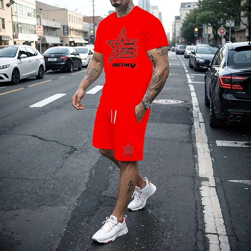

Hot selling summer new T-shirt+shorts 2-piece set for men's casual fitness jogging sportswear hip-hop breathable short sleeved s