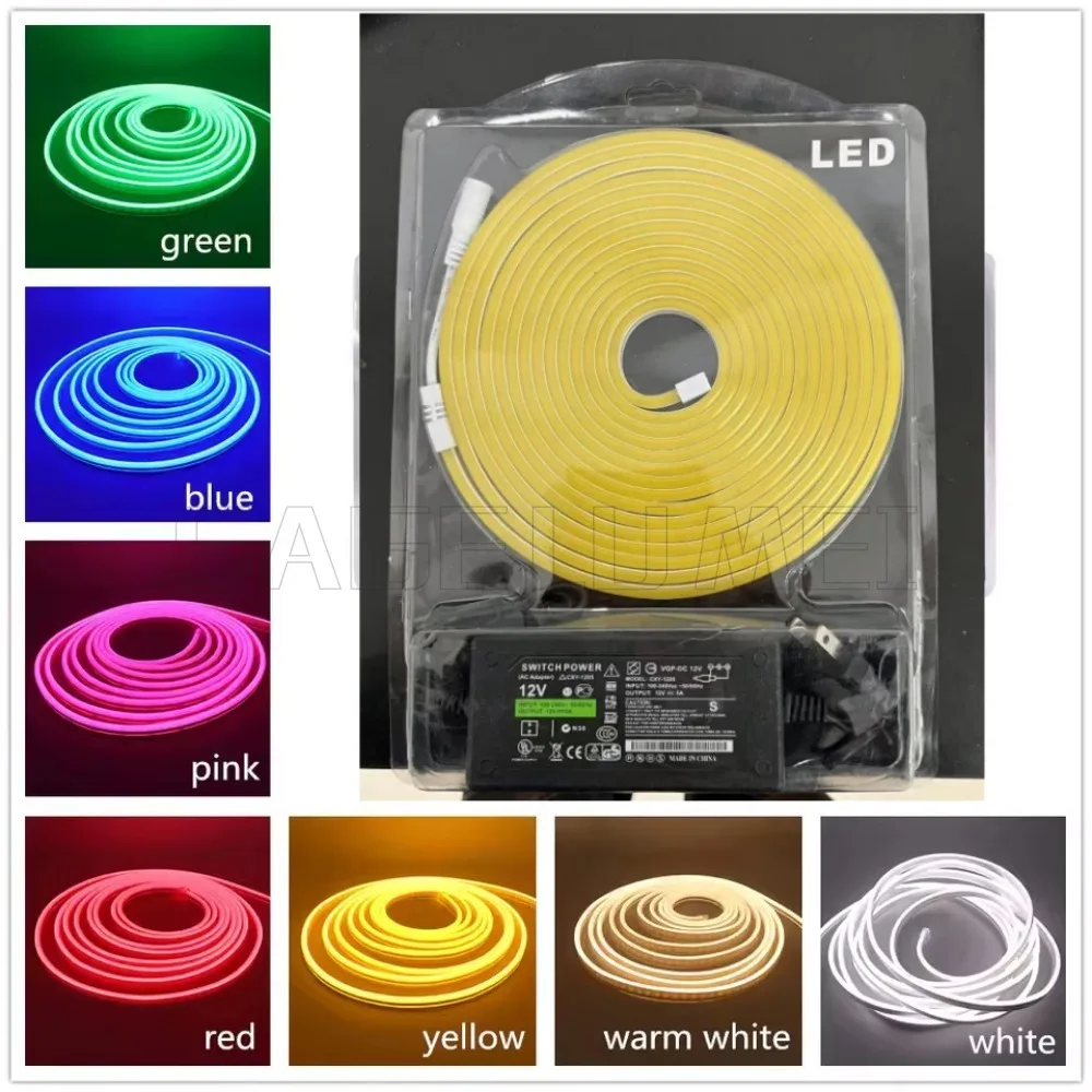 dc12v-フレキシブルシリコンネオン-led-ストリップ-smd2835-低電圧防水-5-メートルホームパーティーネオンサイン装飾用電源アダプター付き