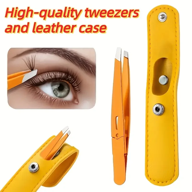 ‌ Pinça inclinada – depenador de cabelo em aço inoxidável para sobrancelhas, cílios e rosto |   Estojo de viagem incluído