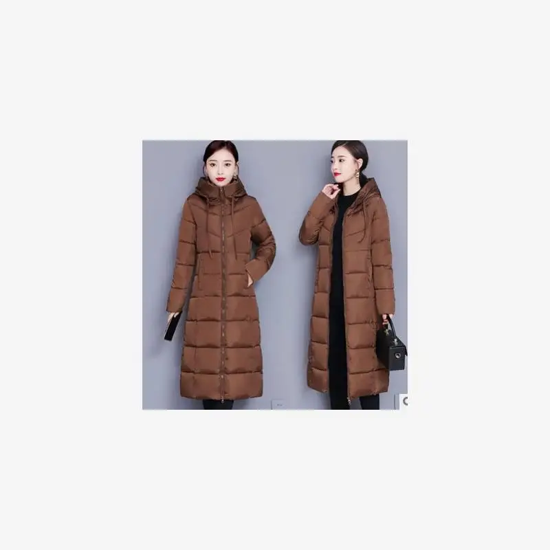 

M6XL plus Size Women down Jaet Winter Long Cotton Coat Thiened Autumn Winter Zipper Hooded Mid-Length Commute Sle