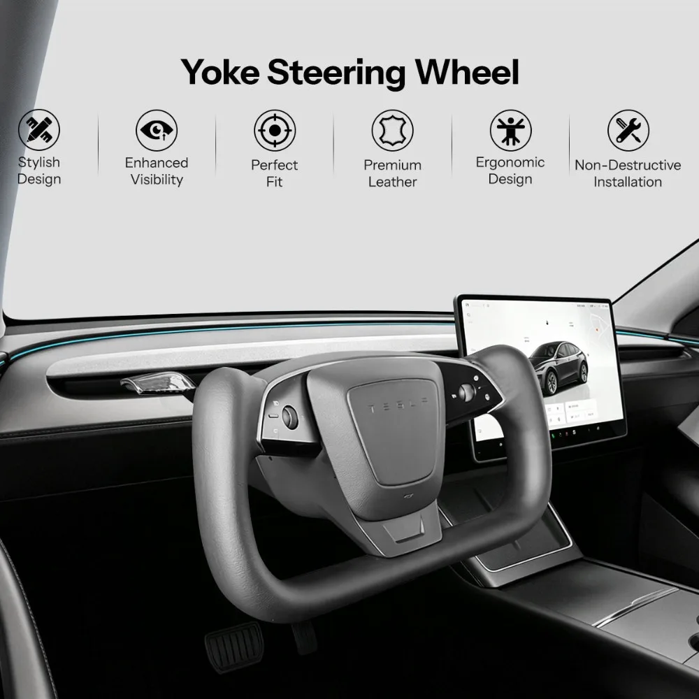 Model YL Yoke Handle Heating Steering Wheel for Tesla Model Y Juniper Upgrade Nappa Leather Personalized Racing Style Customized