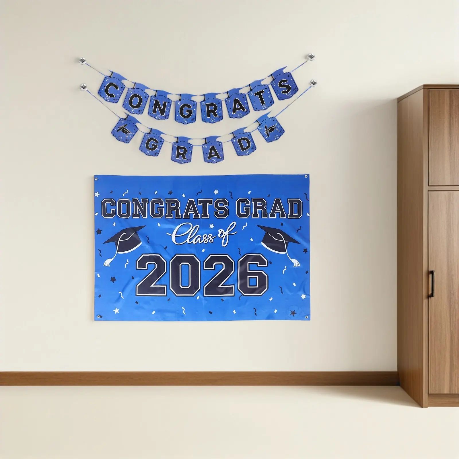 1Set Graduation Party Decorations Blue 2026 Senior Grad Congrats Banner Backdrop Photo Booth Props for Celebration