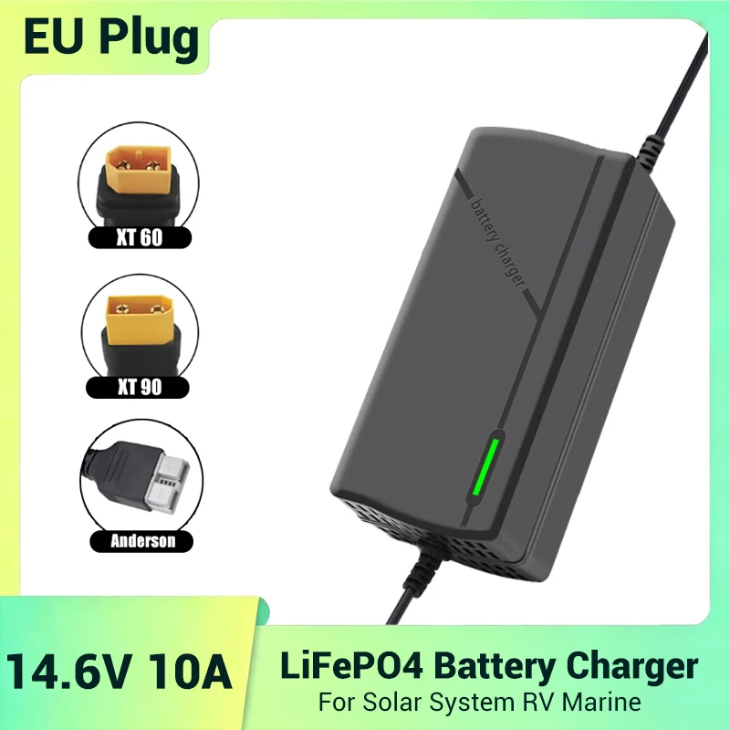 14.6V 10A LiFePO4 Battery Charger Anderson/XT60/XT90 Connector 4S 12V Lithium Iron Phosphate Charger For Solar System RV Marine