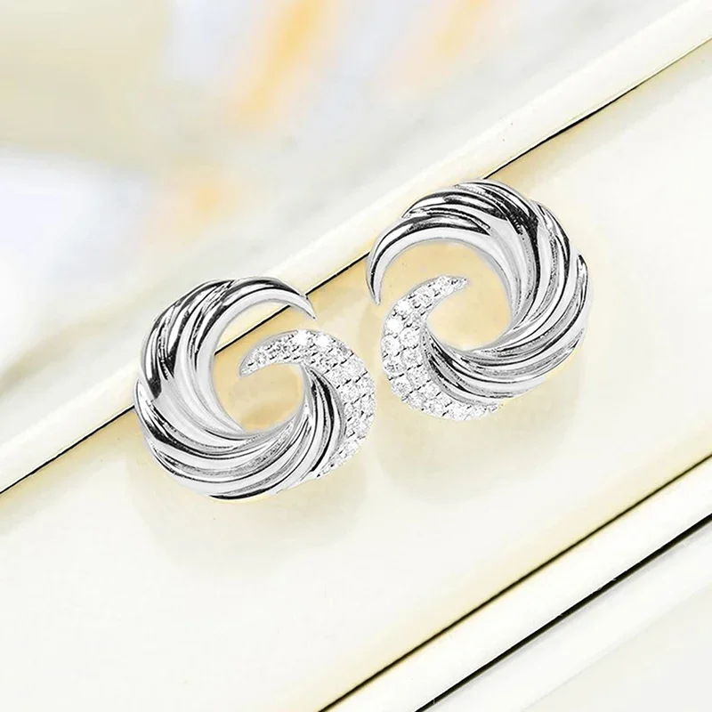 Huitan Noble Whirlwind Design Stud Earrings with Shiny Cubic Zirconia Gorgeous Party Jewelry for Women Charms Ear Accessories