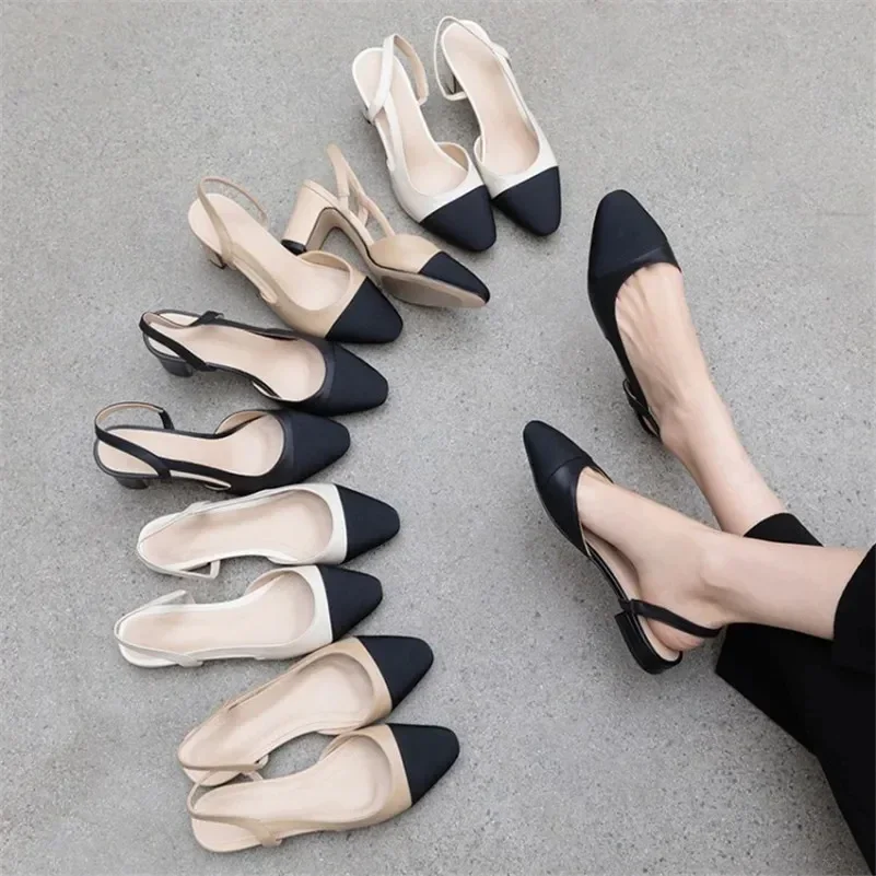 2024 Luxury Woman Flat  Sandal Dress Shoes High Heels Retro Closed Square Toe Mules Shoes Girls Wedding Shoe Casual Flat Shoes