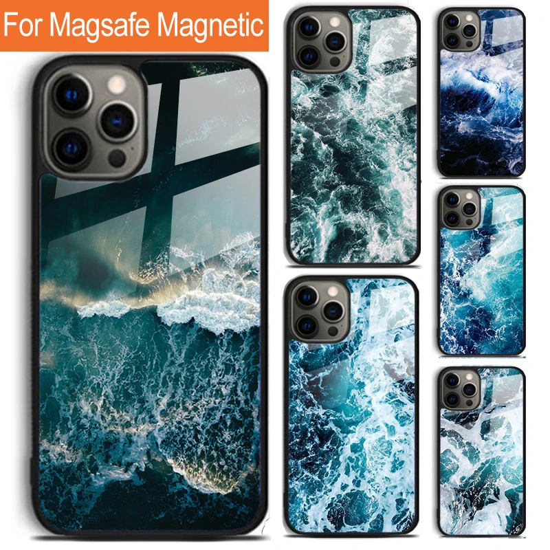 Blue Sea Ocean Waves Phone Case For iPhone 16 15 14 13 12 11 Pro Max Plus Magsafe Magnetic Wireless Charging Cover