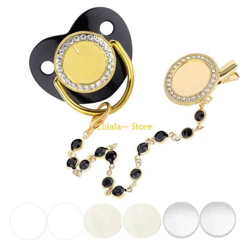 Y4QA Thermal Transfer Baby Pacifier with Beaded Pacifier Clip Chain Set DIY Infants Comforting Appease Soother Shower Present