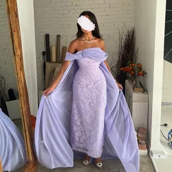 Lavender Lace Formal Occasion Dresses 2023 Off-Shoulder Zipper Mermaid Party Dress Luxury Long Sexy Evening Gowns فساتين حفلات