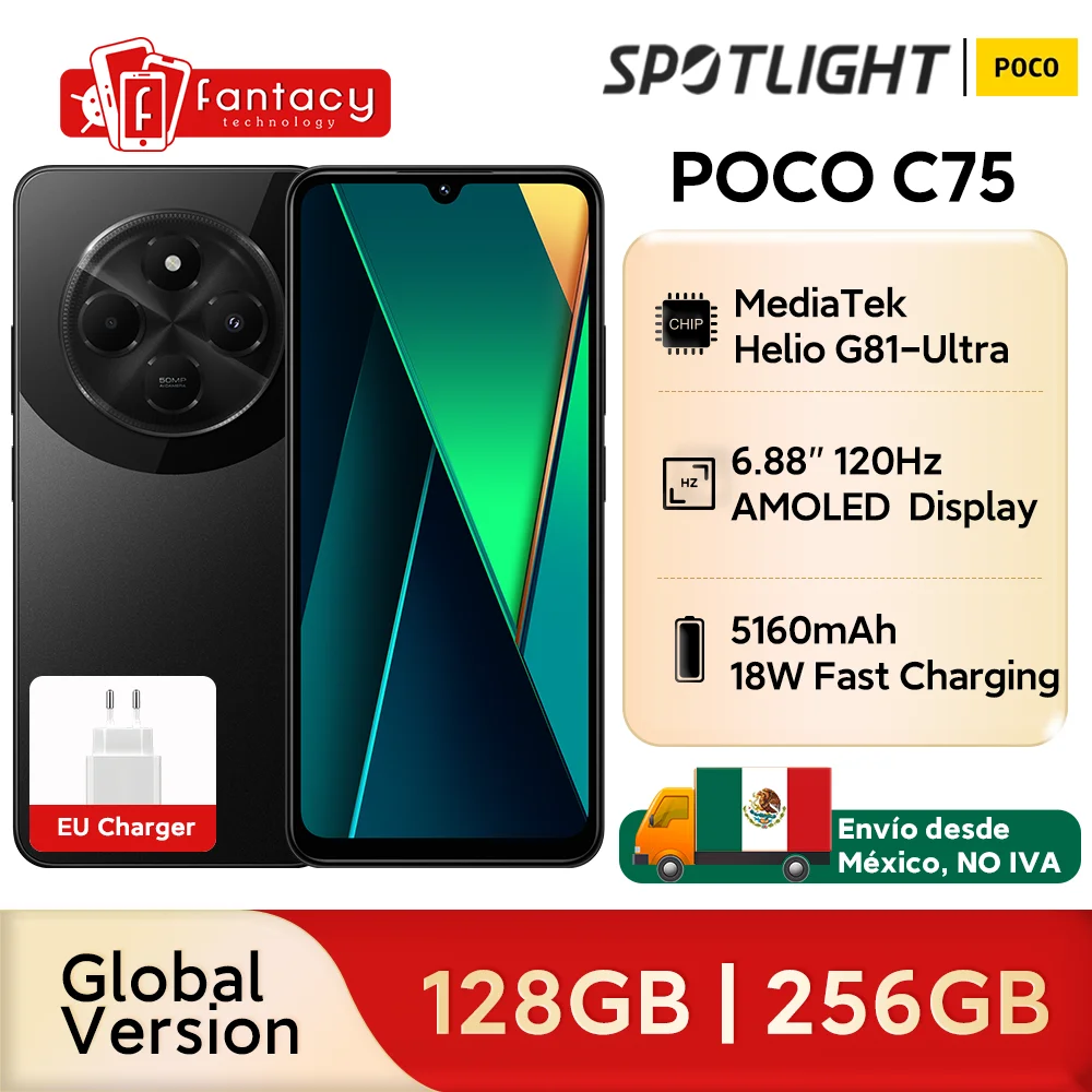 Estreno mundial versión Global POCO C75 pantalla de 6,88 ''120Hz Helio G81-Ultra cámara de 50MP enorme 5160mAh batería compatible con NFC