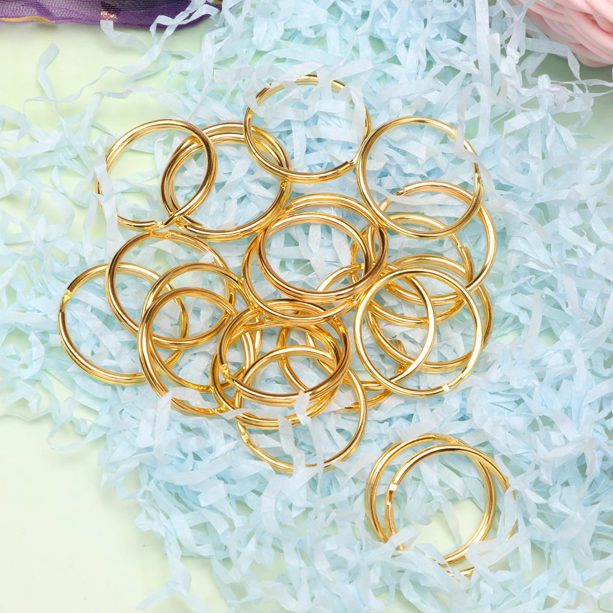 

100 Pcs Golden Keychain Accessories Keyring Keyrings Car Keychains Automotive Circular Round Flat The Circle