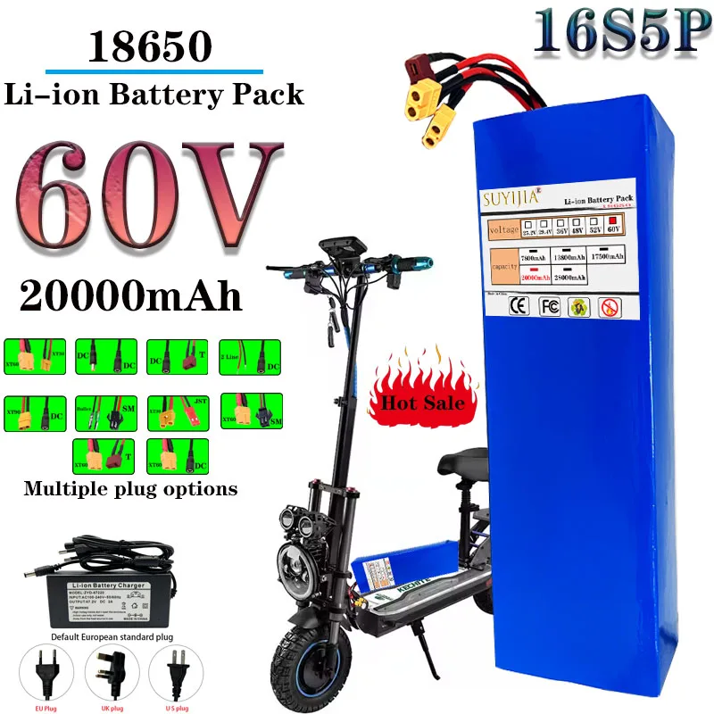 

18650 16S5P 60V 20Ah 1000W high-power lithium battery built-in BMSused for electric motorcycles scooters and battery replacement