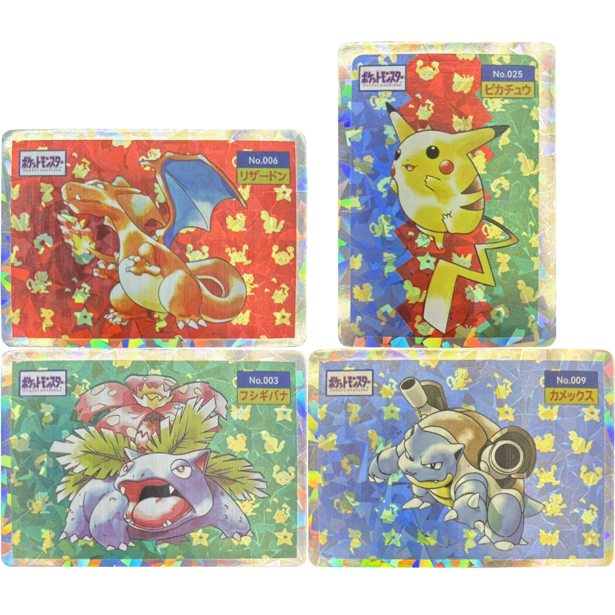 

4Pcs/set Ptcg Charizard Venusaur Flash Card Pikach Blastoise Diy Self Made Classic Game Anime Collection Card Gift Toy
