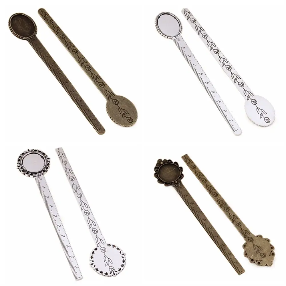 Exquisite Ruler Antique Bookmark Blanks Bezel Flower Ruler Book Cilp Cabochon Base Vintage Bronze Bookmark Stationery