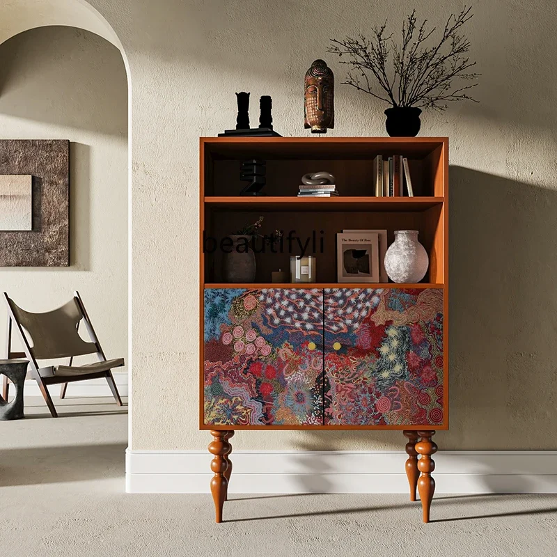 

ss25 Retro art splicing painting bucket cabinet, living room dining side cabinet, sofa side wall storage and decoration cabinet