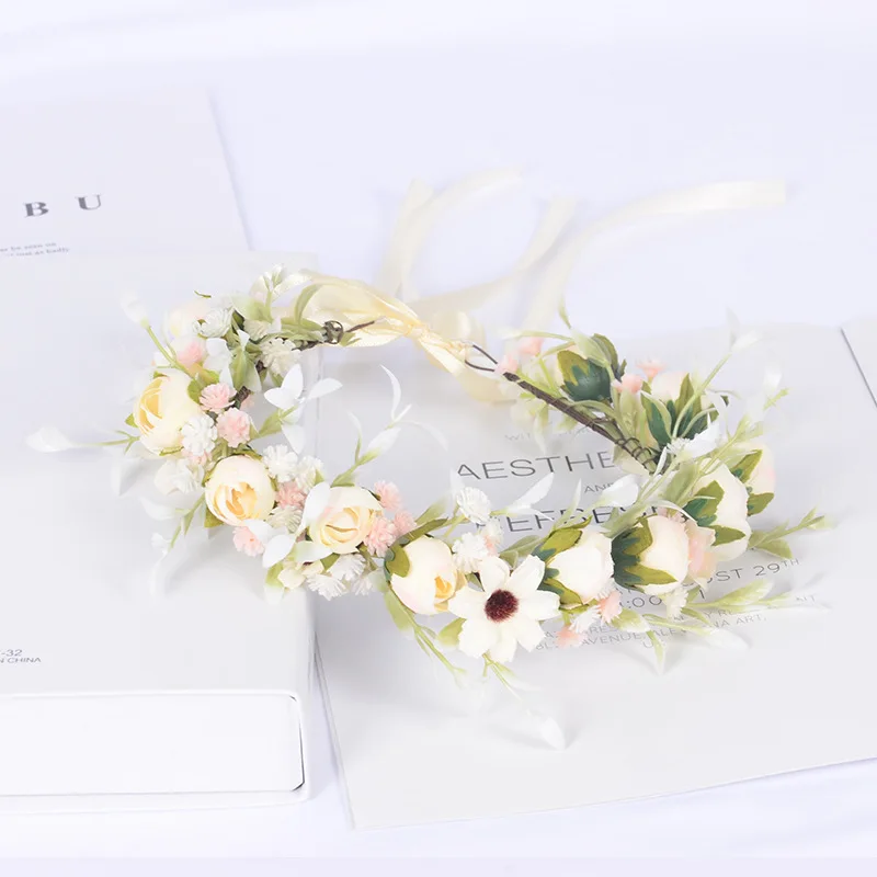 Travel Photoshoot Sweet Floral Wreath Artificial Buds Baby's Breath Headband Handmade Headpiece Fairy Crown for Women