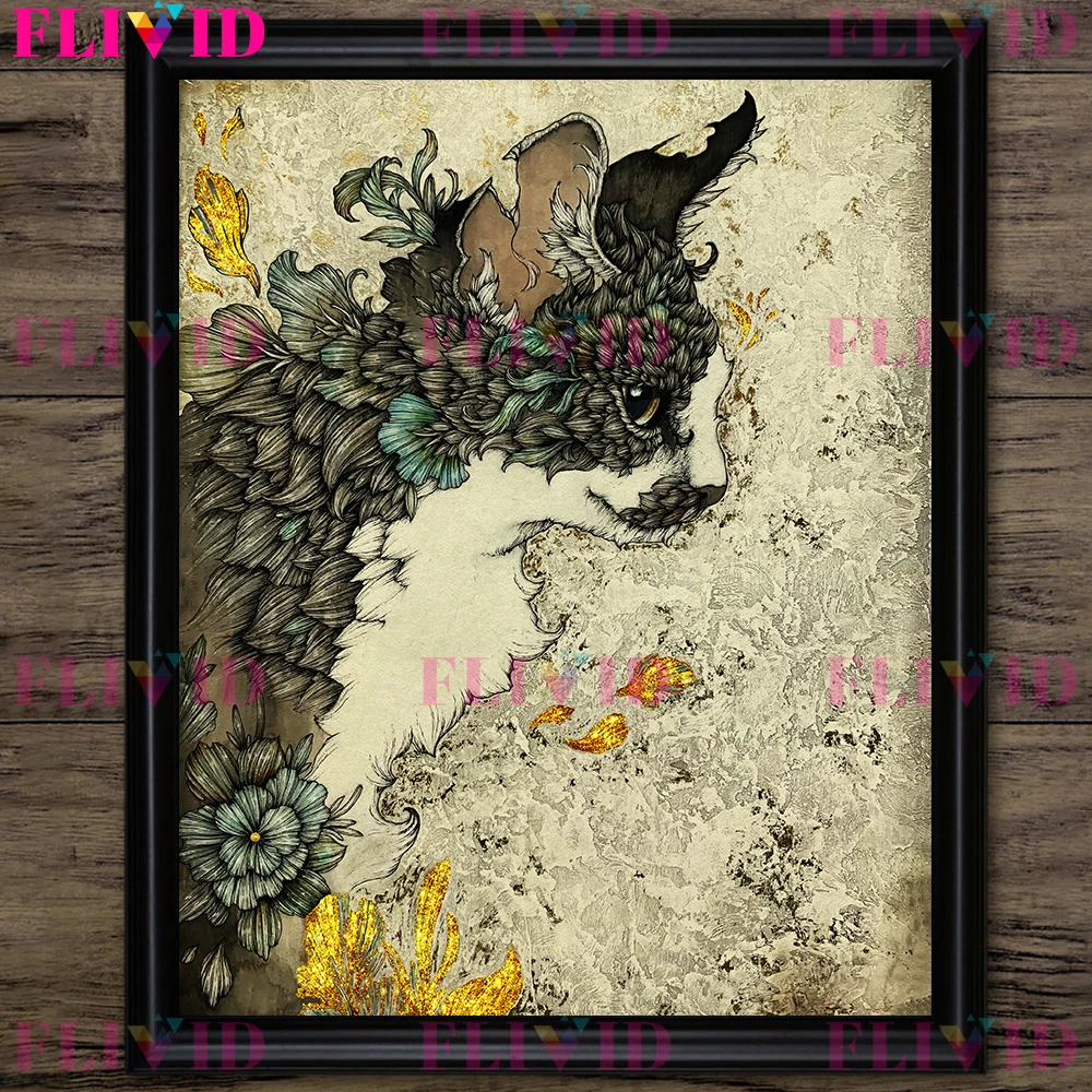 Moon Rabbit,Cat,Fox,Eagle,Cheetah,And Flower Wall Art Canvas Painting Abstract Magic Animal Art Poster And Print Home Decoration