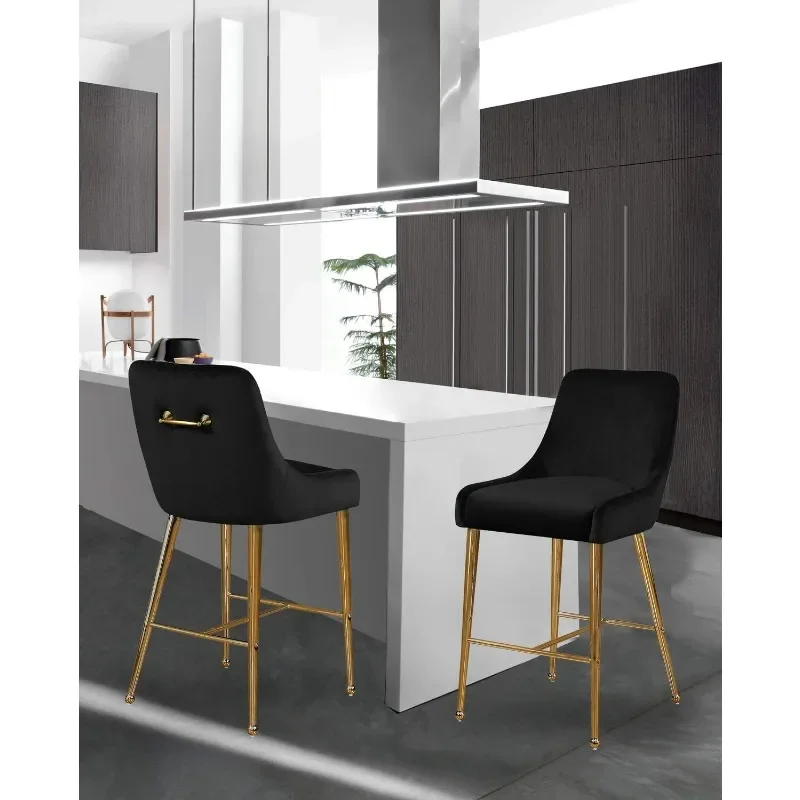 Meridian Furniture Modern | Contemporary Velvet Upholstered Bar Stool with Polished Gold Metal Legs