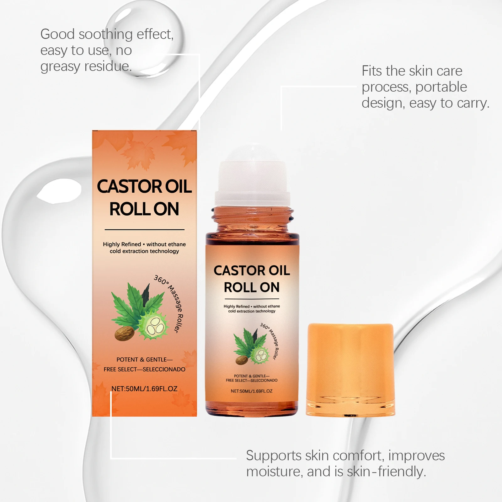 Castor Oil Care Roller Ball - Gentle Formula, Deeply Moisturizes and Nourishes Dry Skin, Hydrates and Nourishes