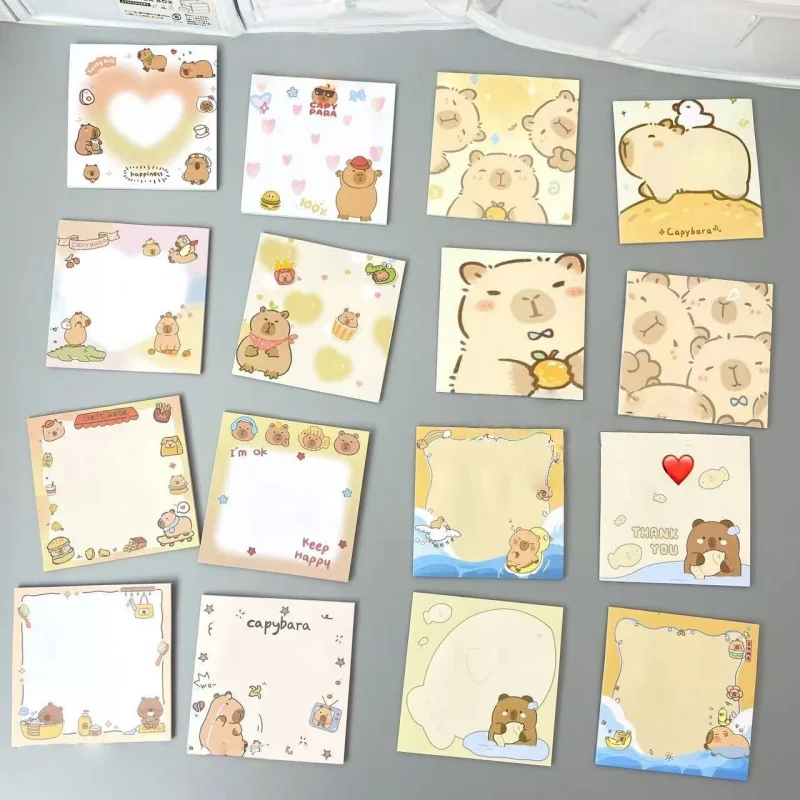 4 Books Capibara Sticky Notes，Self-adhesive memo pad，Portable Notepad Message Paper Stickers for Student Office（random style）