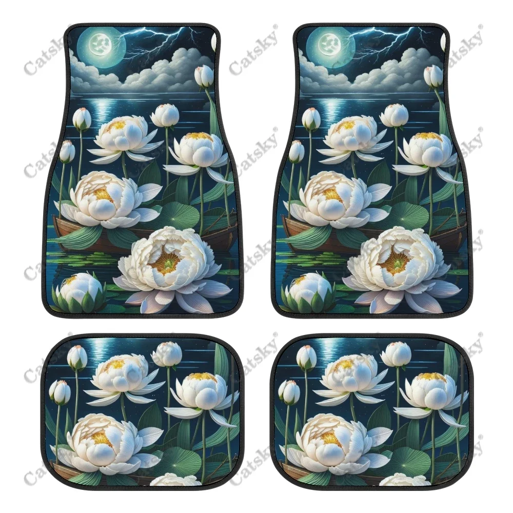 flower rose peony Car floor mats 4-piece set front and rear carpet stain-resistant complete set suitable for SUV truck interior