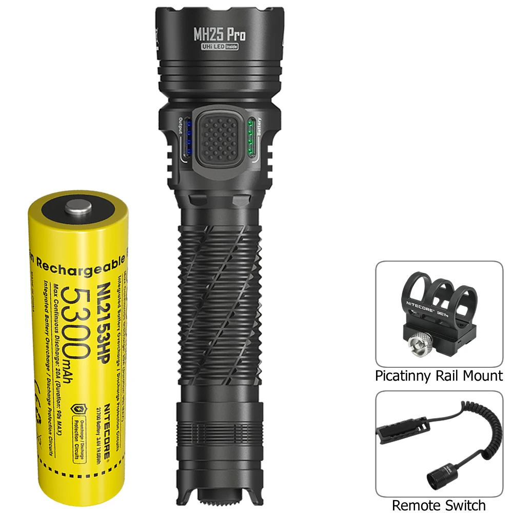 Nitecore-USB充電式懐中電灯,mh25 pro,3300lms,超長寿命,21700バッテリー,レールマウント,4xフィルター,リモートスイッチ,販売