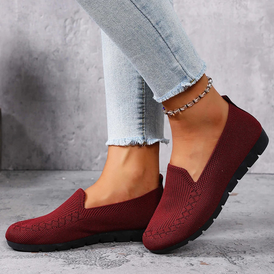 Women's Solid Color Knit Loafers Lightweight Anti Slip Flat Shoes for Casual Wear image 4