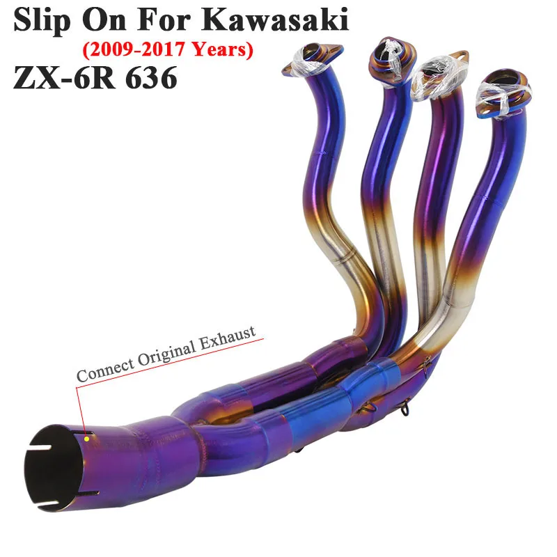 Slip On For KAWASAKI ZX6R ZX-6R 636 2009-2017 Motorcycle Exhaust Systems Manifold Modified Front Middle Link Pipe