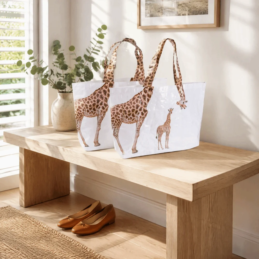 Cartoon Printed Giraffe Tote Bag Waterproof Large Capacity Shopping Tote Bag ‌Wear Resistant Lightweight Travel Storage Bag