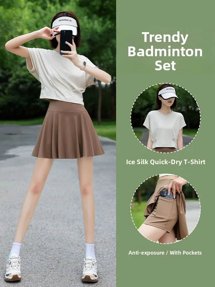 

Thin Yoga Sportswear Set Women's Summer New Outdoor Fitn Running orts Skirt Two-Piece Tennis Badminton Clothing