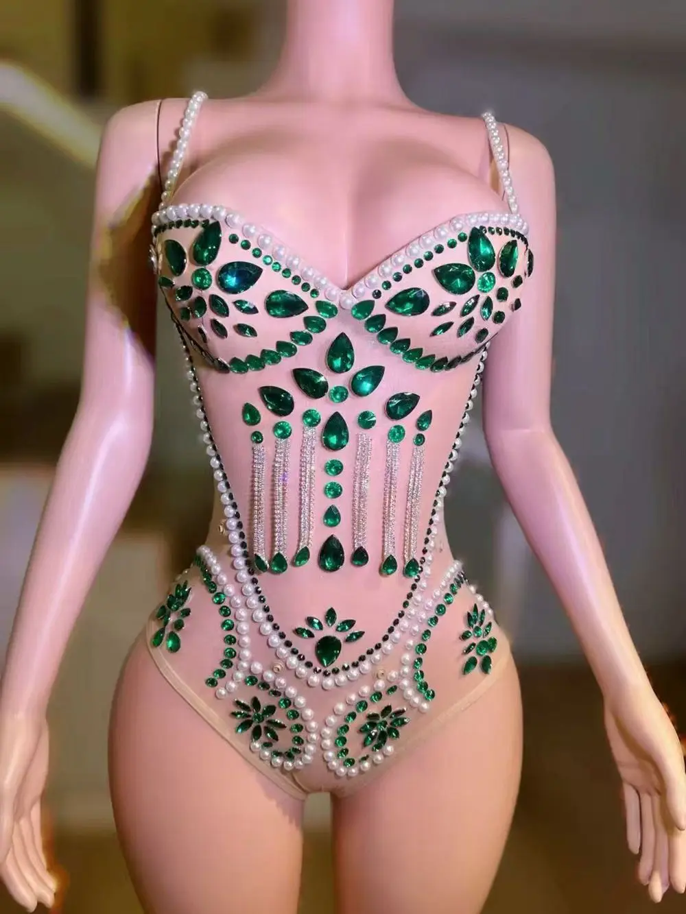 Sexy Mesh See Through Rhinestones Bodysuit Cloak Photography Leotard Women Singer Dancer Performance Dance Costume Stage Wear