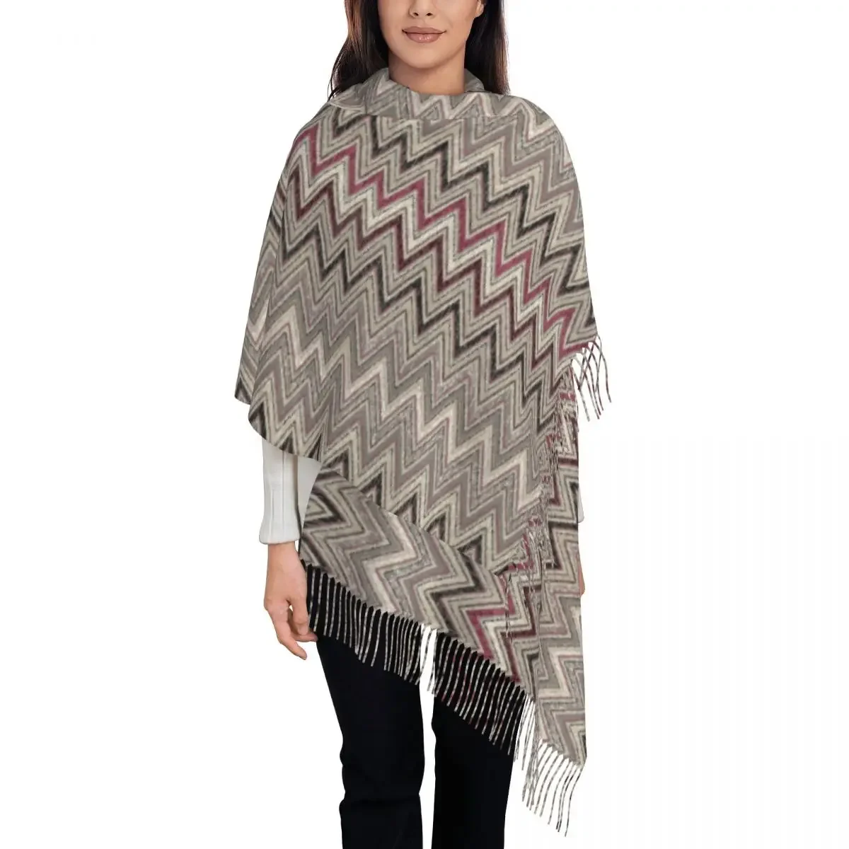 

Ladies Large Bohemian Chevron Scarves Women Winter Thick Warm Tassel Shawl Wrap Zigzag Chic Geometric Scarf