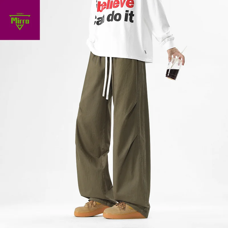 

【Mirrordust】2025 New Men's Baggy Pants Linen Thin Breathable Multi-pocket Cargo Pants Loose Casual Wide Leg Straight Pants
