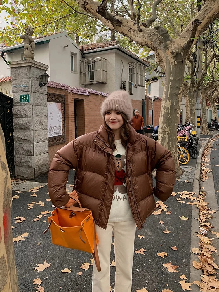 

MUKOK Женское зимнее пуховое пальто Thiened Jaet White Du down ort Coat Warmth Commute Sle Pure Color High Fluffy Bread Coat