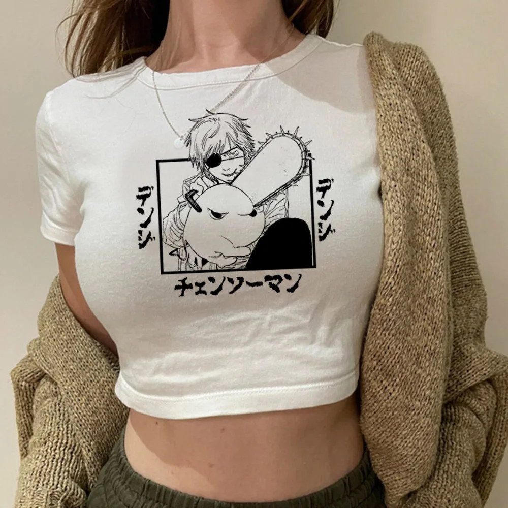 Chainsaw Man crop top cute cropped gothic  Slim Fit Cute coquette babydoll y2k Streetwear girls tshirt