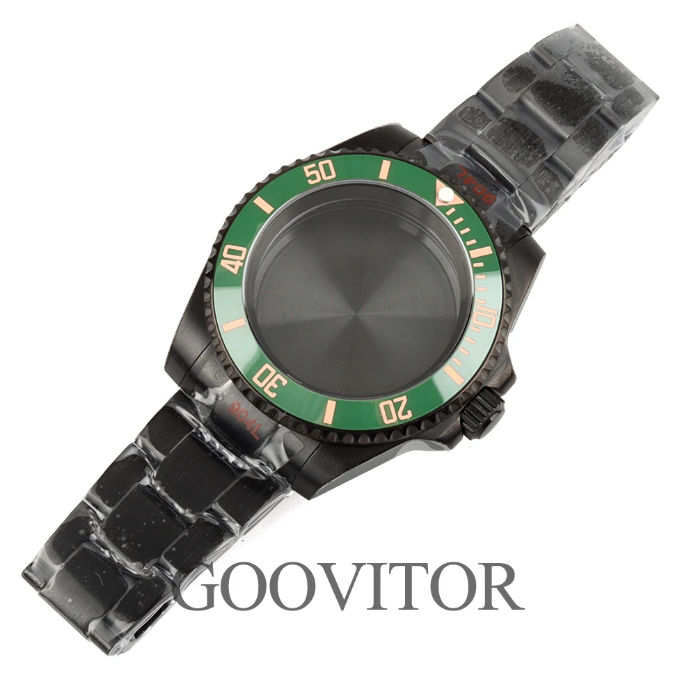 10ATM Dive 40mm NH35 Case Black PVD Fit NH35 NH36 NH34 GMT SUB Watch Case Steel Oyster Bracelet Sliding Buckle Saphhire Glass