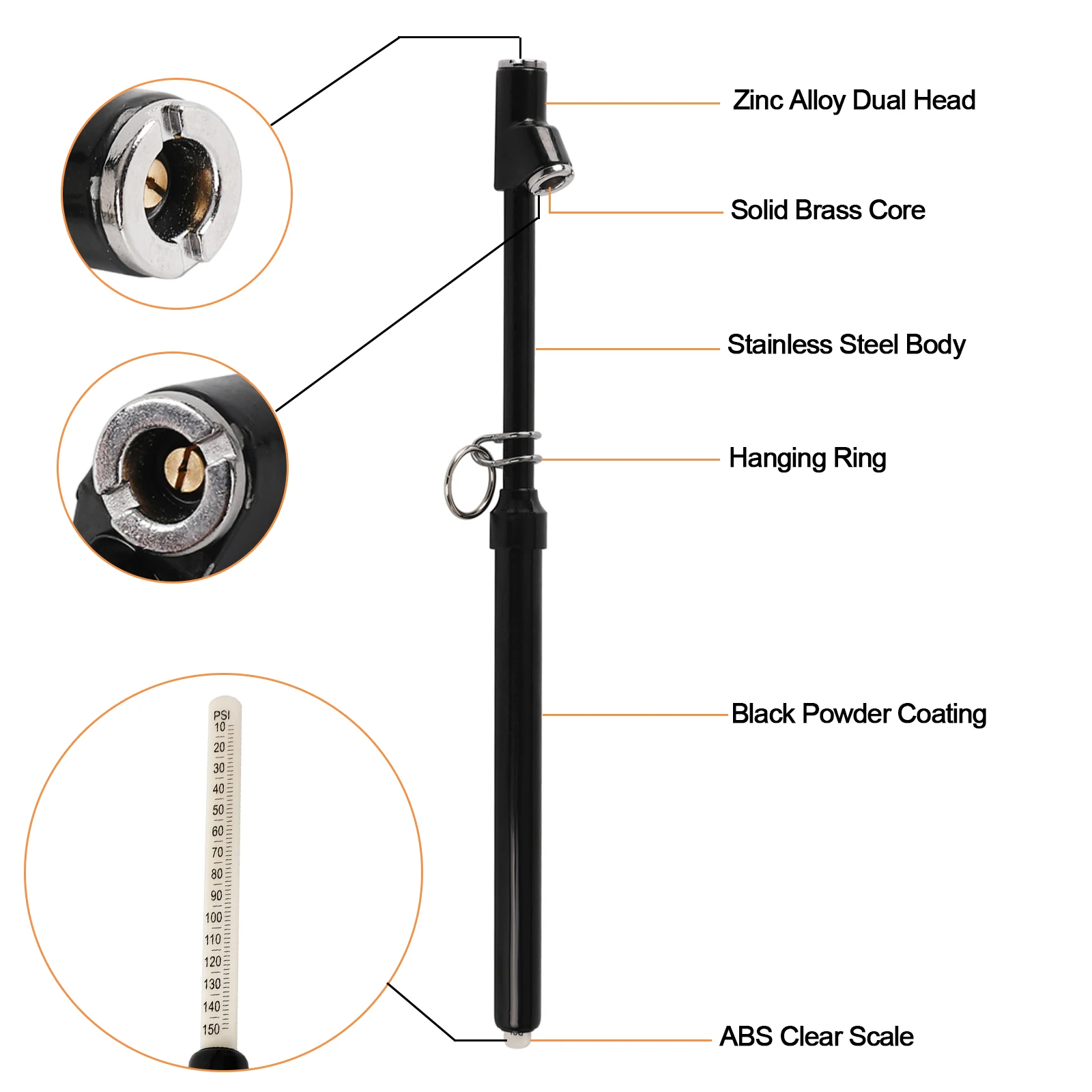 ATsafepro Car Tire Pressure Gauge 10-150 Psi Truck Pressure Gauge Heavy Duty Pen Tyre Gauge Long Zinc Alloy Dual Head Pen Shape