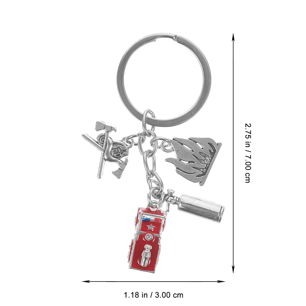 2 Pcs Firefighter Keychain Keyrings Extinguisher Pendant Zinc Alloy Department Keychains Fob