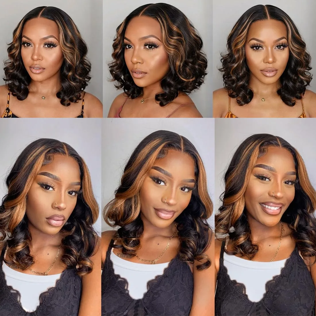 1B/30 Evidenziare Bob Parrucca Dei Capelli Umani 13x4 Ombre Parrucche Anteriori Del Merletto Dei Capelli Umani 180% Dell'onda Del Corpo Breve Bob Parrucche Dei Capelli Umani di Colore Marrone