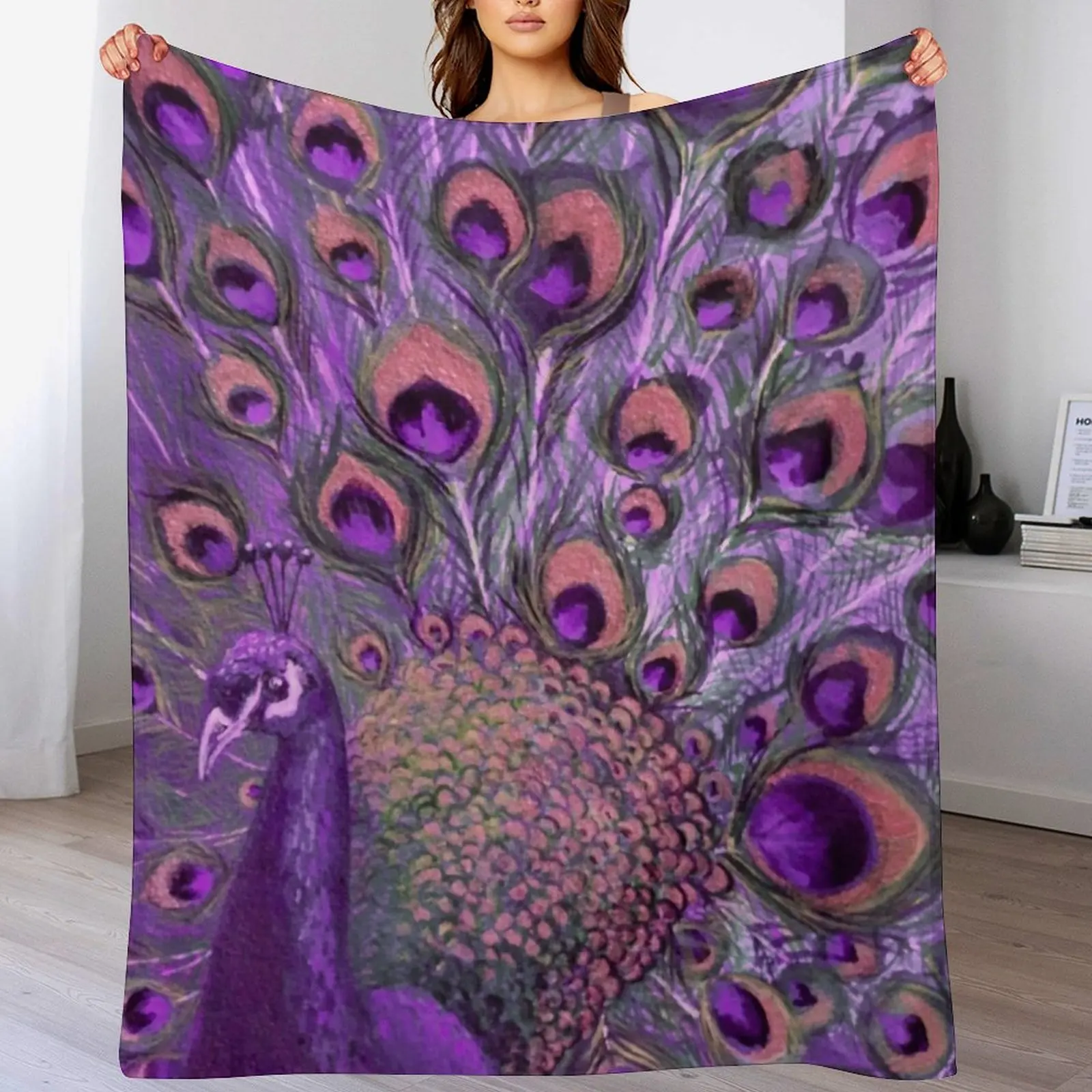 

Purple Peacock Full Glory Throw Blanket anime halloween Luxury Designer Large Blankets