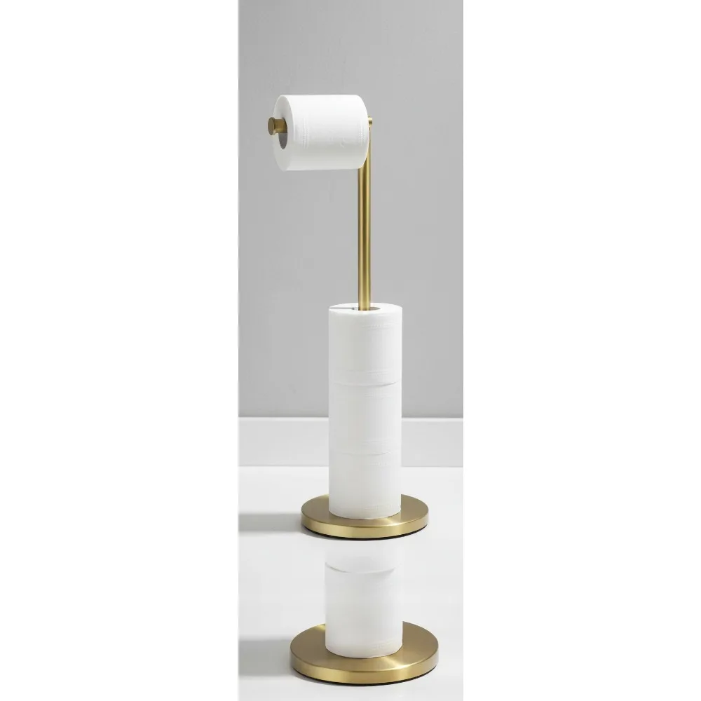 

Stainless Steel Toilet Paper Holder Stand with Reserve, Rustproof Heavy Duty Base for Bathroom, Brushed Light Yellow Gold