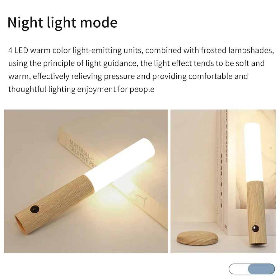 Motion Sensor LED Night Light Rechargeable Human Body Induction Wall Light Wood Grain Designed Lamp Magnetic Suction Wall Light