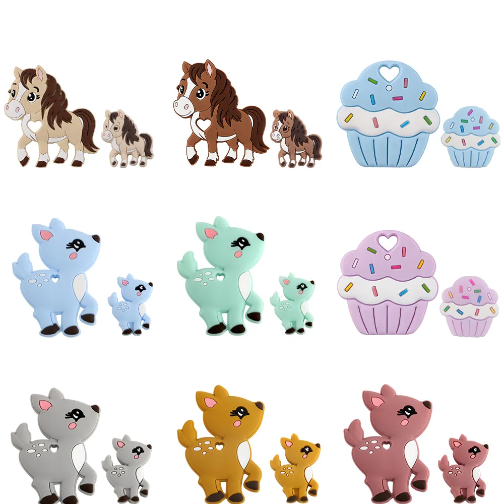 Kovict New Deer Cup Cake Horse Silicone Focus Bead Pendant Set Food Grade DIY Accessories for Jewelry Making Keychain